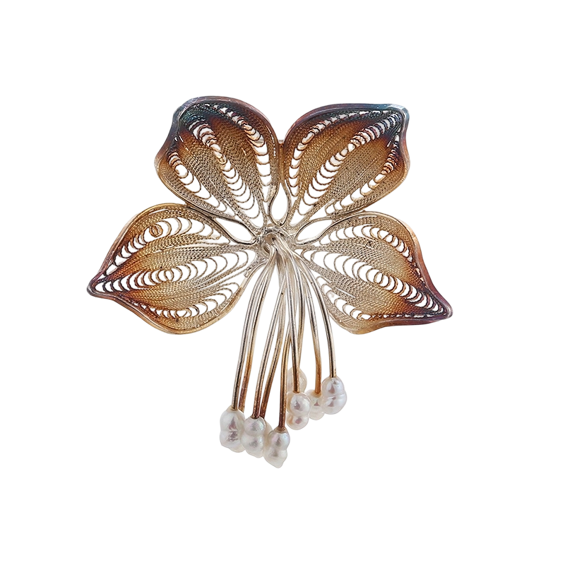 C00606 Broche artesanal de perla en plata de ley 925