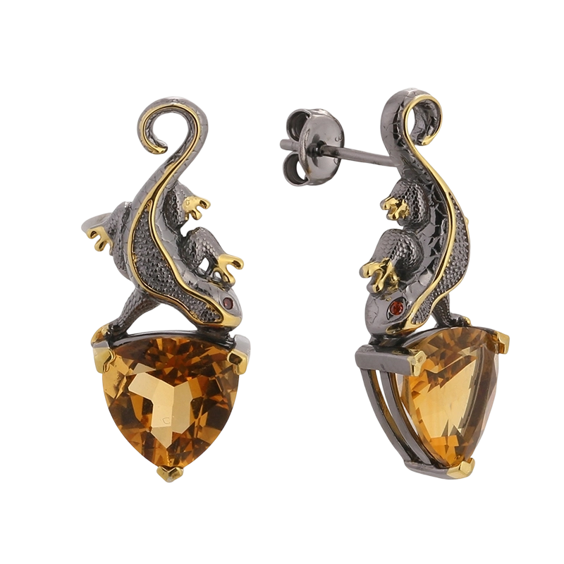 YE03586 Pendientes hechos a mano de plata de ley 925 con circonitas c&uacute;bicas y lagarto Critine