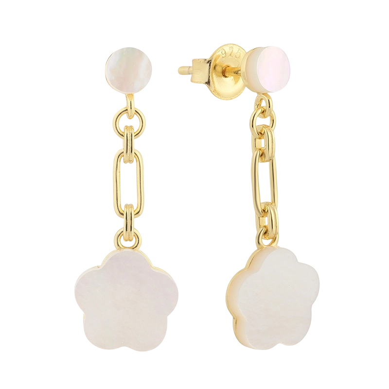 PLE07845 Pendiente de plata de ley 925 con n&aacute;car