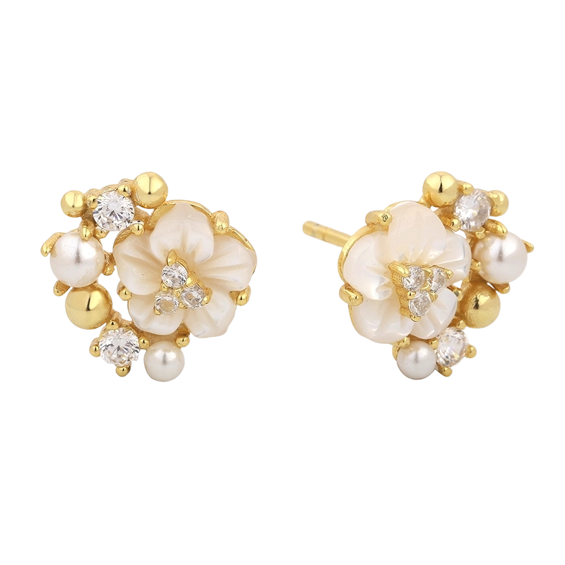 PLE08036 Pendientes de flores de n&aacute;car en plata de ley 925