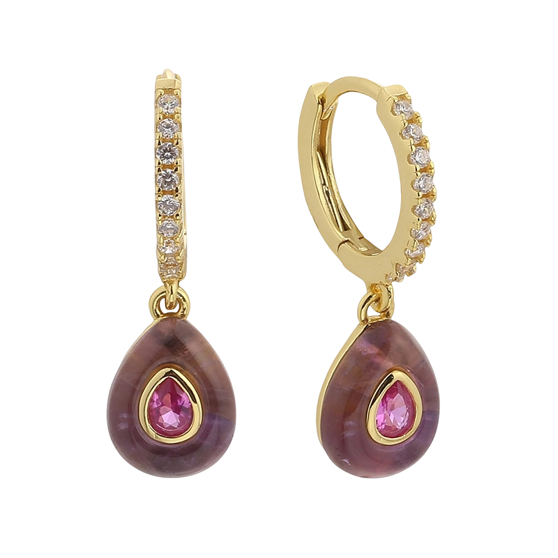 E08641A Pendientes de plata de ley 925 con circonitas cúbicas y amatista