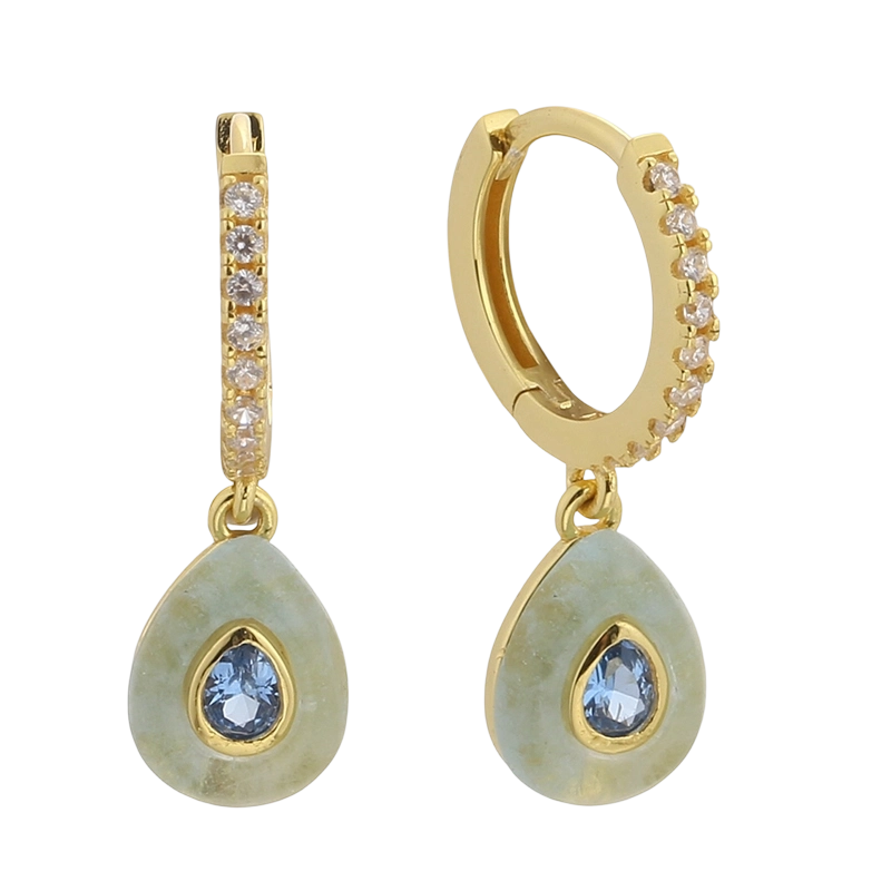 E08641B Pendientes de plata de ley 925 con circonitas cúbicas y aguamarina