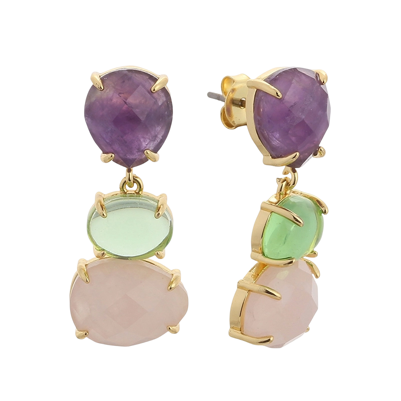 YE01766 Pendientes de plata de ley 925 con amatista y cuarzo rosa