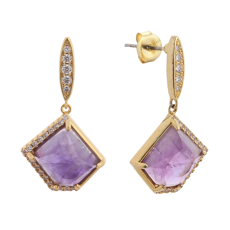 YE02004 Pendientes de plata de ley 925 con circonitas cúbicas y amatista